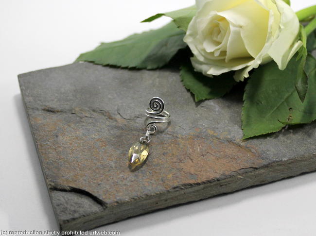 Spiral with Lemon Quartz dangle Beard, Dreadlock or braid ring or bead - Shiny Sterling silver - Medium
