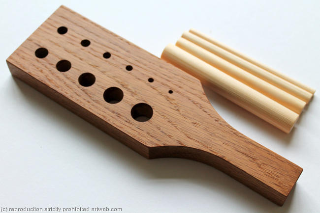 Viking Knit Draw Plate - English Oak With Pine Mandrels handmade wooden drawplate tool for wire chain making