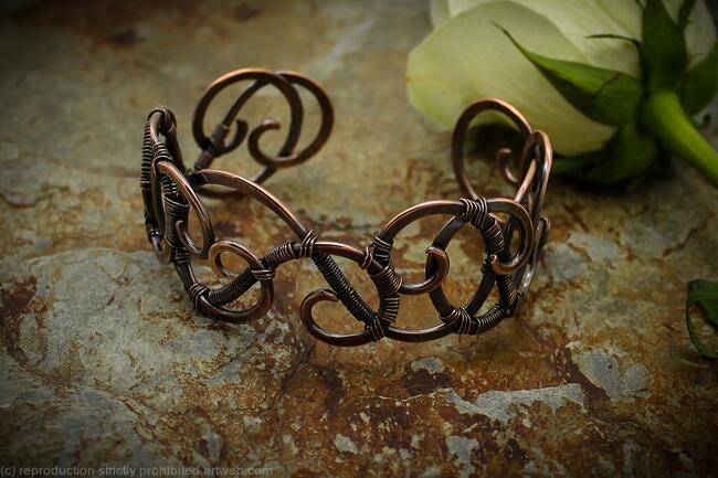 Handcrafted Copper Swirl Cuff Bracelet – Wire Wrapped Boho Jewelry