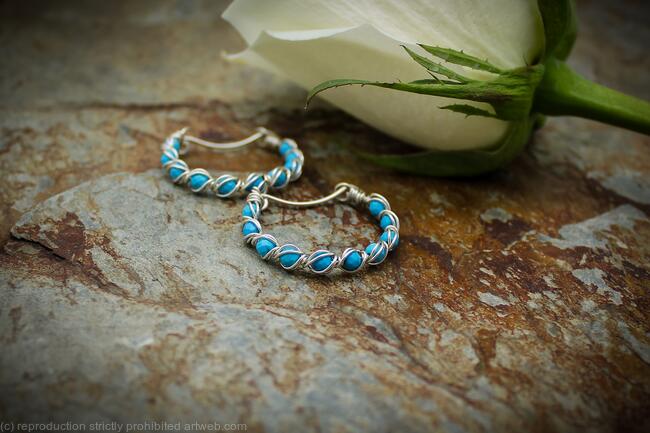 Sterling silver Hoop Earrings with Turquoise, Handmade Wire Wrapped Gemstone Hoops
