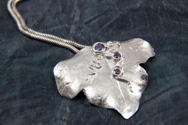 Ivy Leaf Pendant with Purple Stones