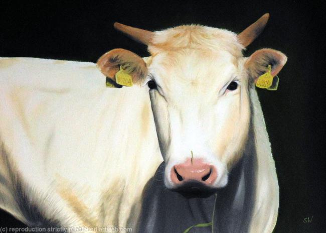 Love Grass, Cow, Oil Painting