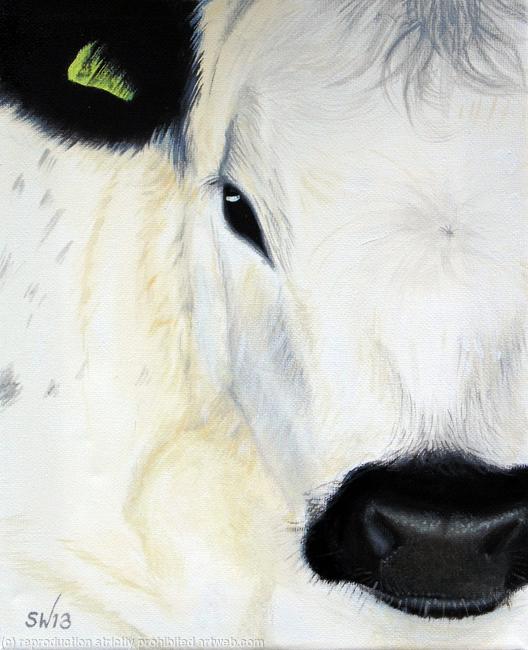 British White Cow , Oil Painting