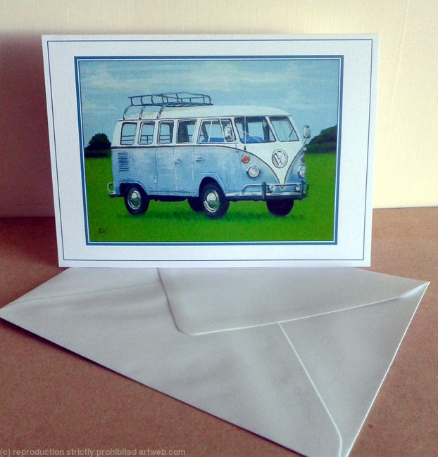 Blue Classic Camper Van Greeting Card