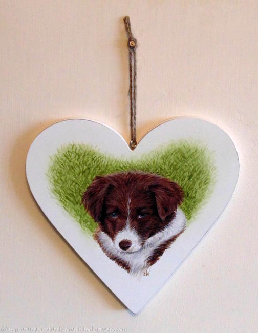 Wooden Heart with Spaniel Puppy