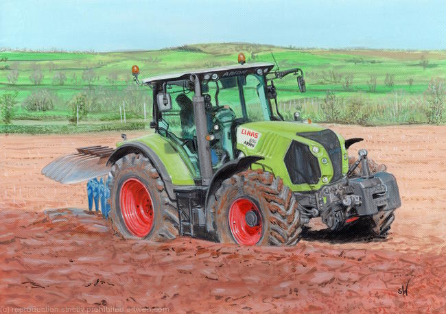 Ploughing Claas Axion Tractor Painting