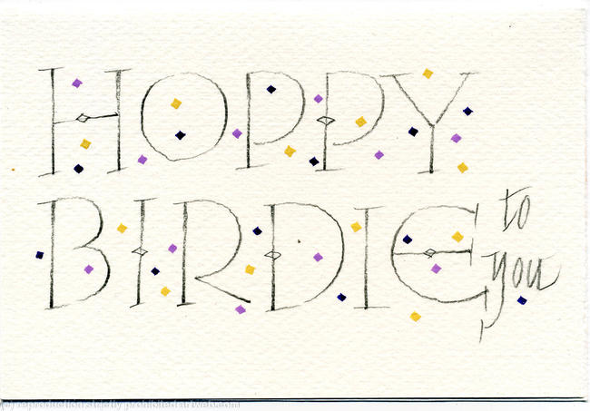 Hoppy Birdie calligraphy card