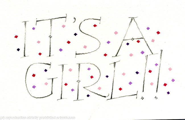 It's A Girl card calligraphy