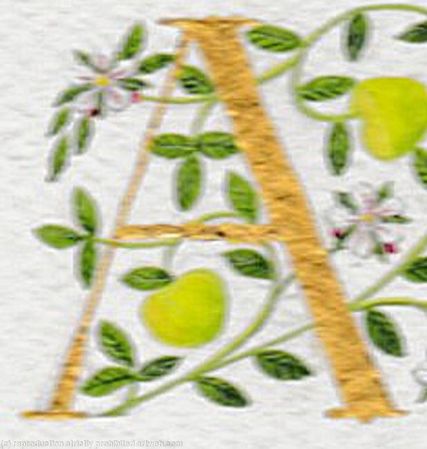 Gold leaf letter A with apples and apple blossom