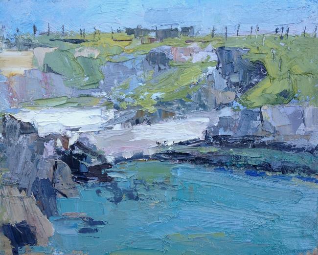 Sunlit beach Porth Ysgaden
