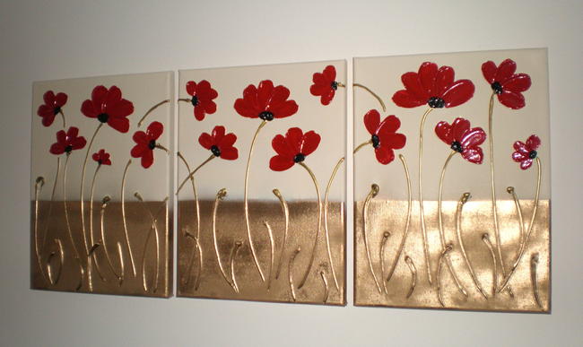 Dancing Red Poppies (Triptych)