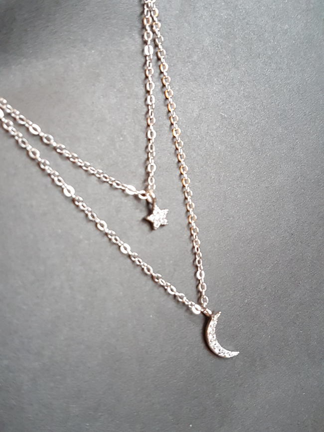 No 32 Sterling Silver Double Layer Zircon Moon & Star
