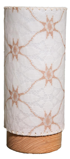 Brown floral net shade on wooden turned base
