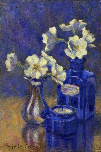 Primroses with Blue Glass