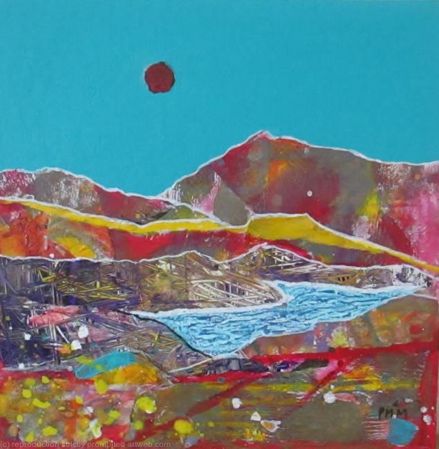Dark Red Sun in a Clear Blue Sky
