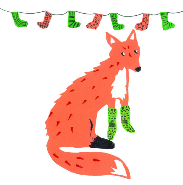 Xmas Fox in socks Christmas card. (code BRP 7)