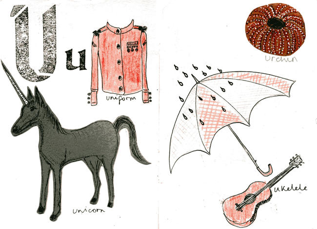 Sketchbook alphabet ideas- U