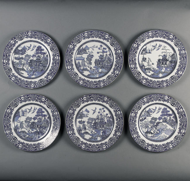 Willow pattern reinterpreted set of six