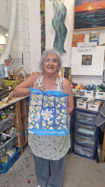 Lyn and her Batik panel