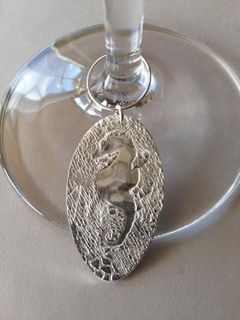 set of four wine glass charms, seahorse