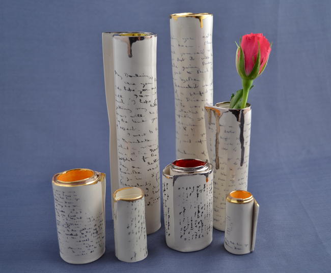 Single Scroll vases with script