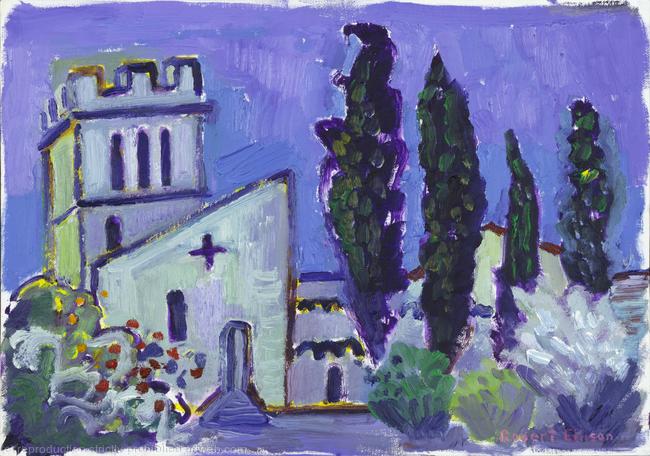 Barga Church and Fir Trees