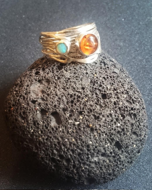 Opal and natural Amber ring