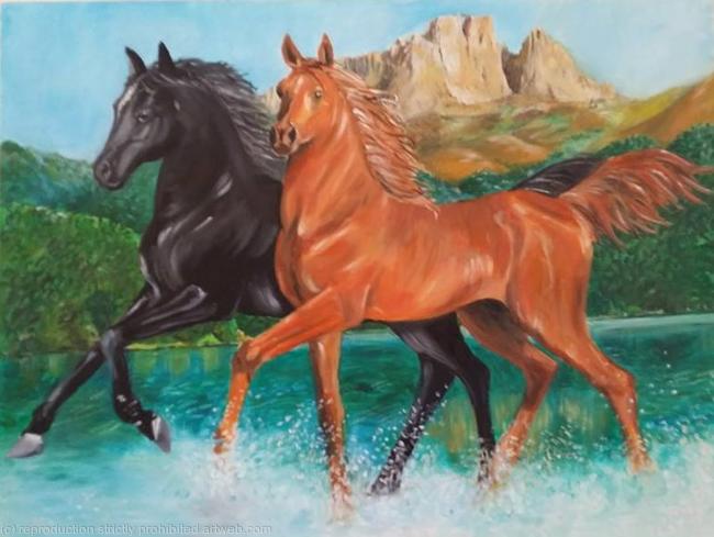 Horses running in Lake