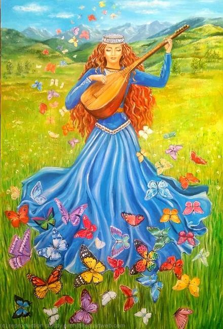 The girl playing saz