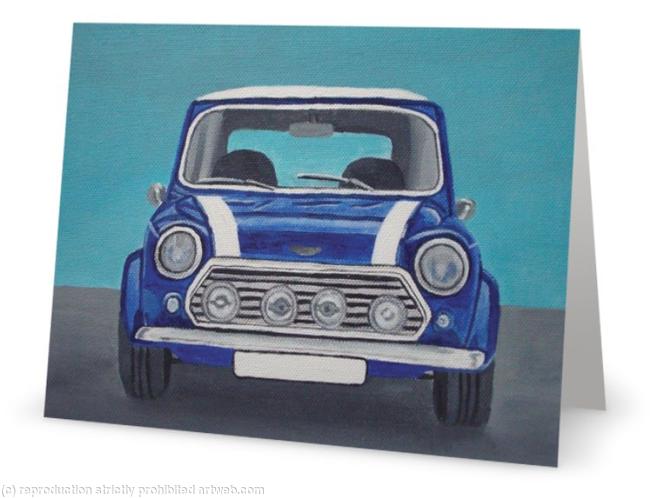 Classic Mini - Blue- Small Greetings Card