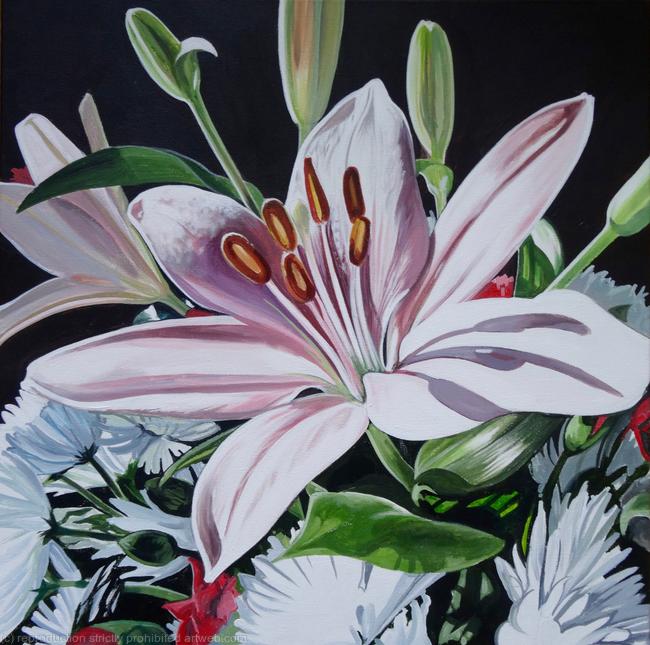 Pink lilies White chrysanthemums Red carnations £175