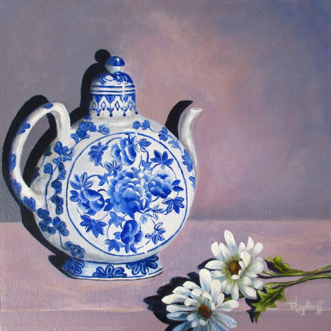 Formal Tea - Afternoon tea lends itself to reflecting on kinder gentler times. This is a boxed or museum canvas not requiring a frame.