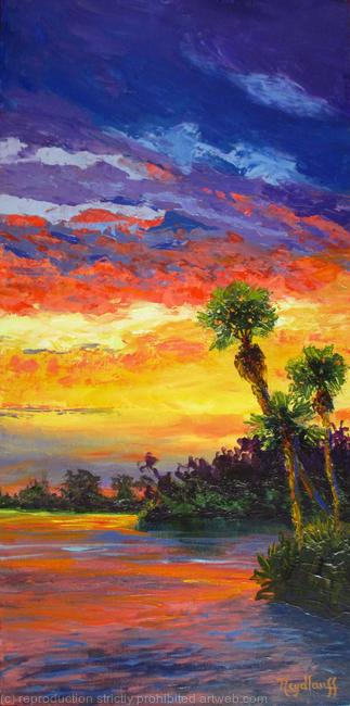 Sunset Afterglow - The sun sets over Florida's intercostal waterways or the ocean just beyond, the sky and the water glows.
