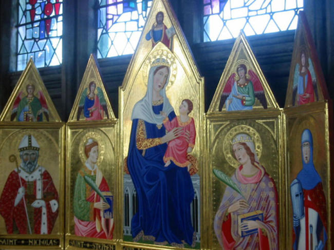 large panel painting of The Madonna and Child with Angels and Saints Church of St Mary Redcliffe Bristol