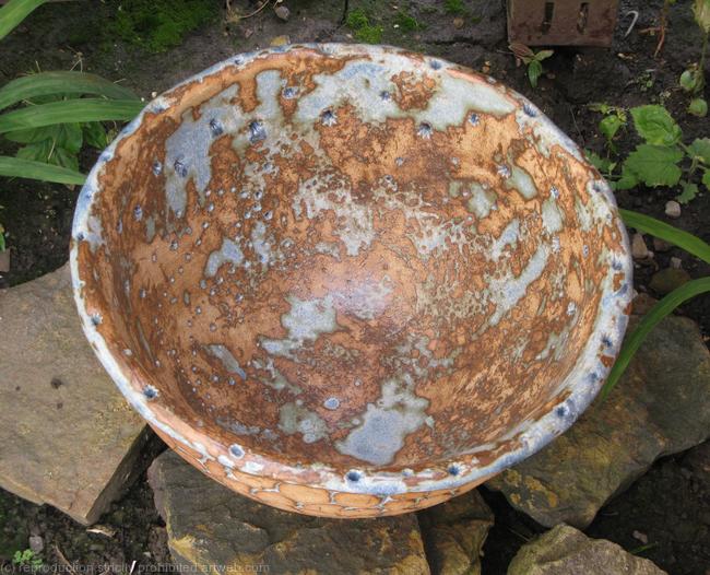 A large stoneware bowl