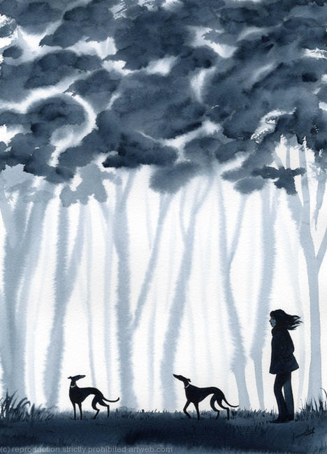 Breezy Walk No.6435 Girl / Dog / Trees