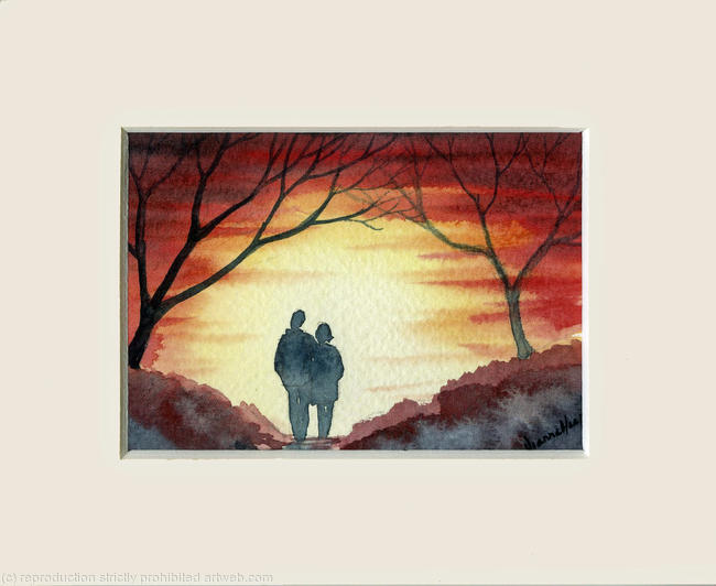 Shared Dreams ACEO 7163 Sunset / Trees / Man / Woman