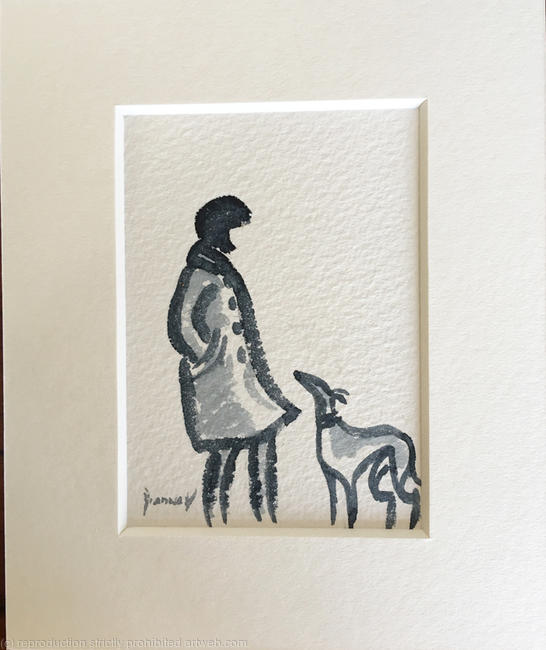 Girl and Hound ACEO 7233 / GREYHOUND