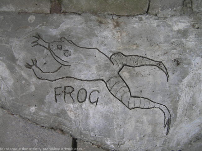 Cement drawing of frog in nursery school playground