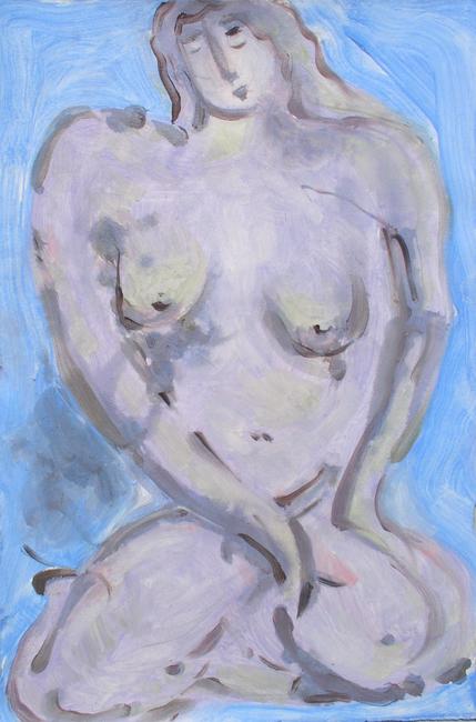 Seated Figure with a Pale Blue Background