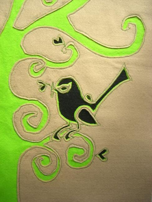 Beige and Green Bird Embroidery for cushion