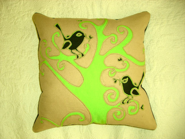 Beige and Green Bird Cushion