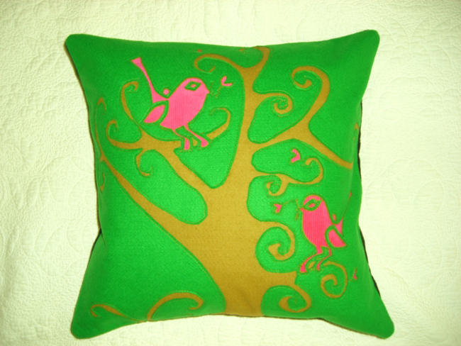 Pink and Green Bird Cushion