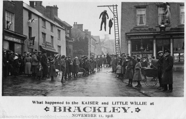 The Kaiser and Little Willie hung in Brackley, 1918.