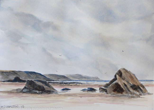 2 Walkers on a Cornish Beach