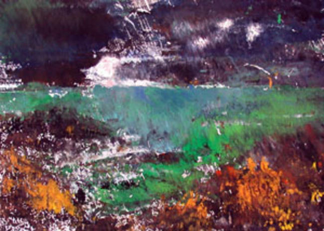 Cornish seascape in winter monoprint 5