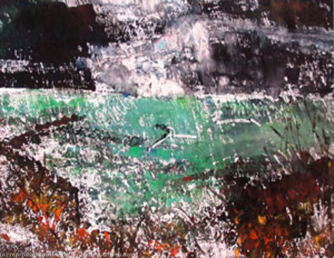 Cornish seascape in winter monoprint 6