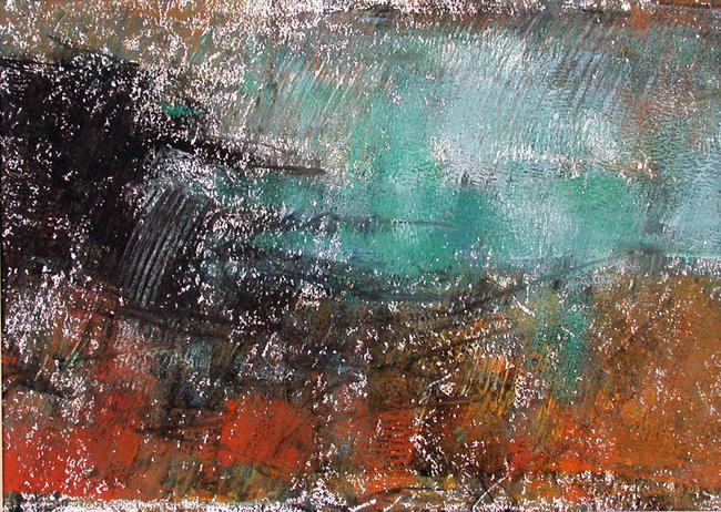 Cornish seascape in winter monoprint 8