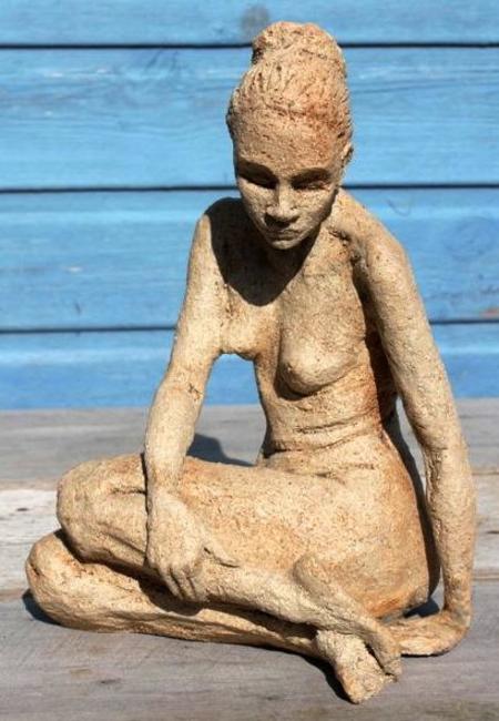 girl, seated and curled