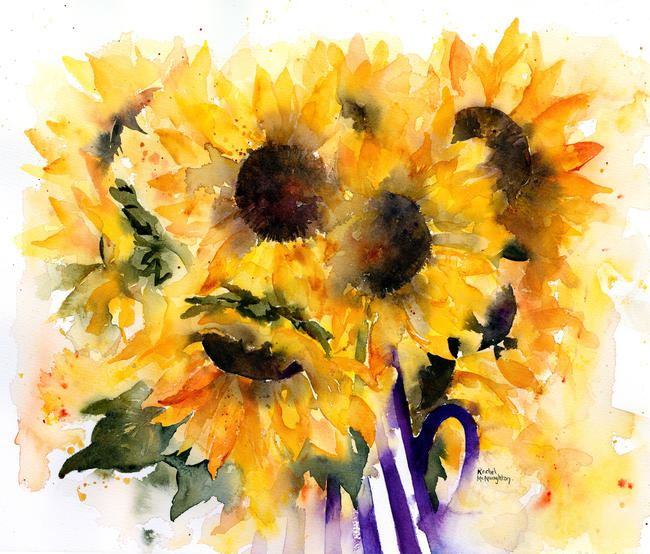 Sunflowers in a Striped Jug